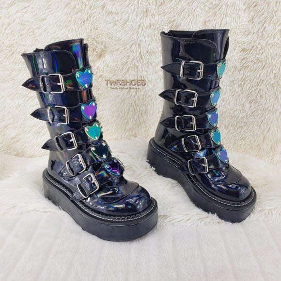 Platform Heart Metal Plates Buckle boot Emily 330 - Picture 1 of 16